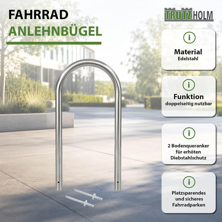 TRUTZHOLM Fahrradanlehnbügel Edelstahl 115x58 cm HxB Ø 60mm Fahrradständer Anlehnbügel Anlehnständer