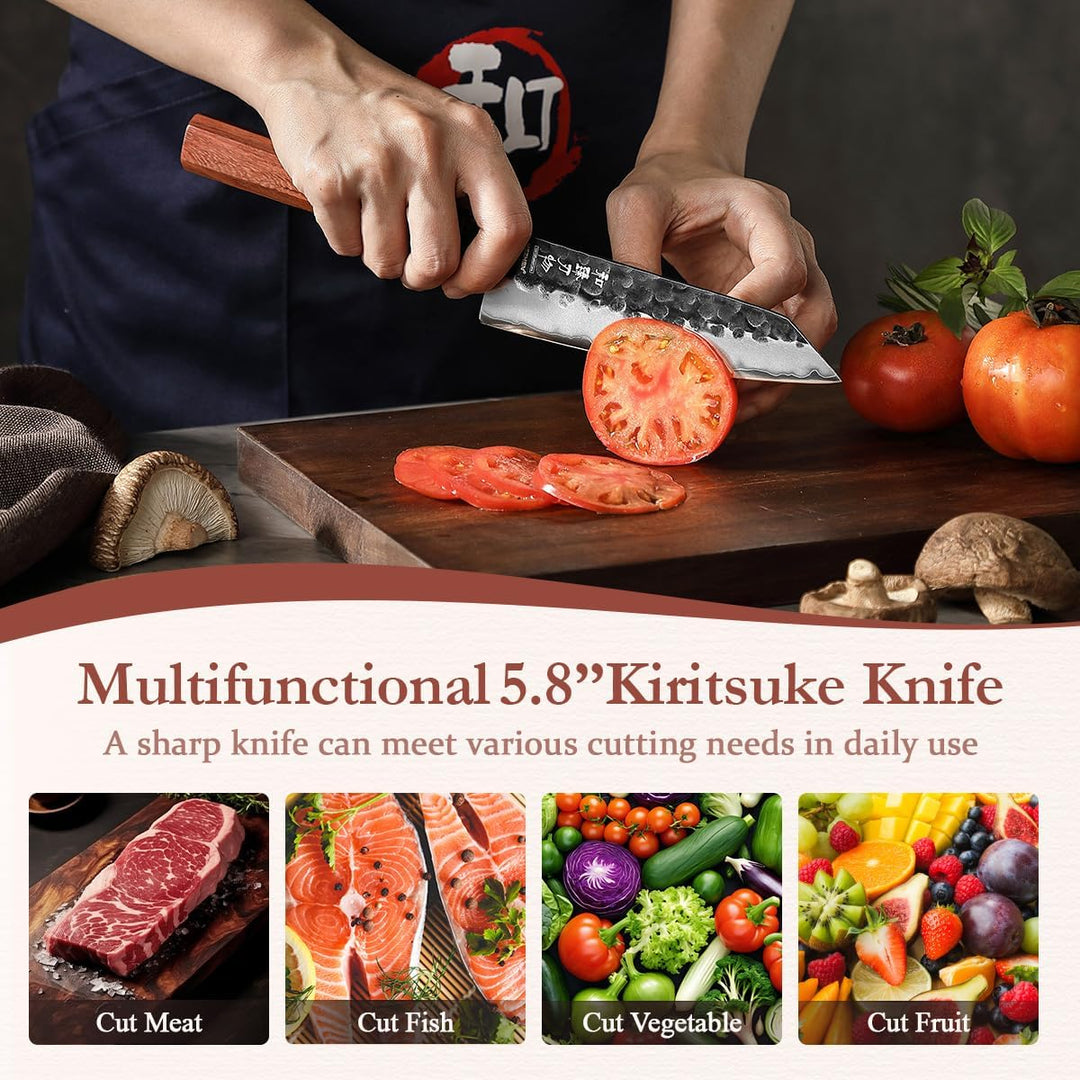 HEZHEN 15cm Kiritsuke Messer, Scharfes Kochmesser im Japanischen Stil Küchenmesser Profi, Handgeschm