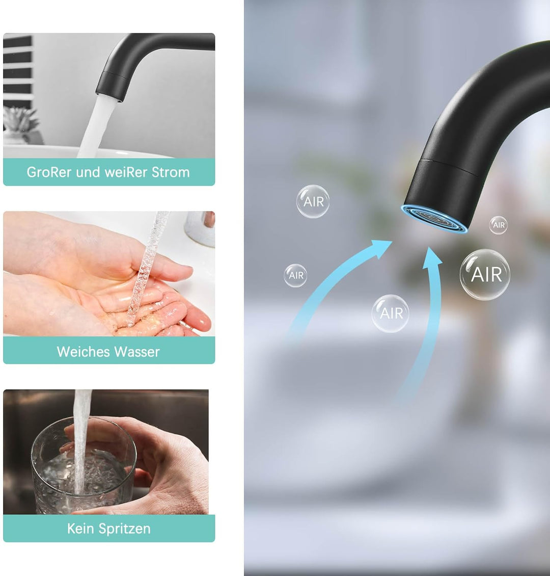 Suguword Waschtischarmatur Bad Schwarz Wasserhahn Waschbecken Waschtisch Armatur, Hoher Auslauf Einh