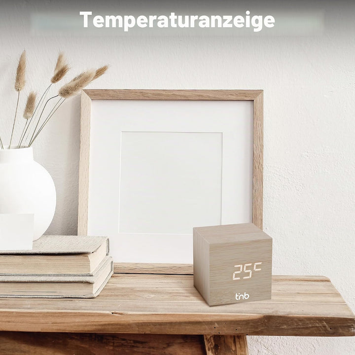 T'NB - Moderner digitaler Wecker aus Holz, multifunktionaler LED-Wecker, digitale Uhr mit Zeitanzeig