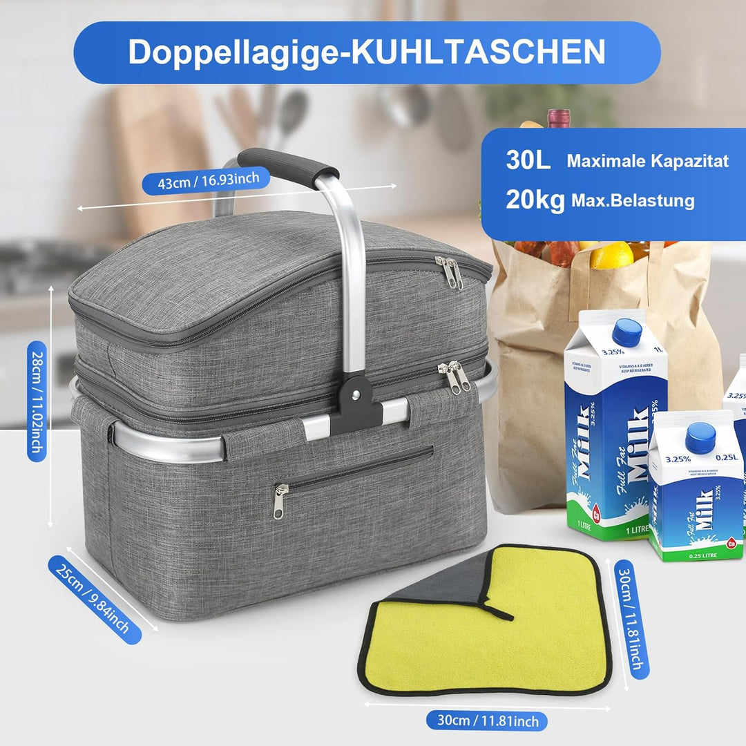 Nagoyuki 30L Einkaufskorb, Kühltasche, Faltbarer Kühlkorb, Doppellagige Einkaufstasche, Praktischer