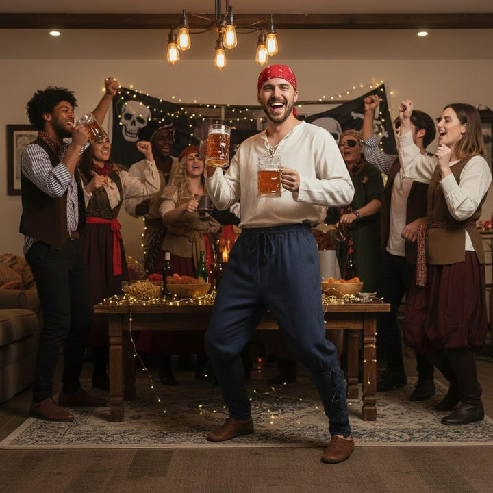 CoolChange Mittelalter Hose für LARP, Ritter oder Piraten Kostüm | mit Unterbeinschnürung | Dunkelbl