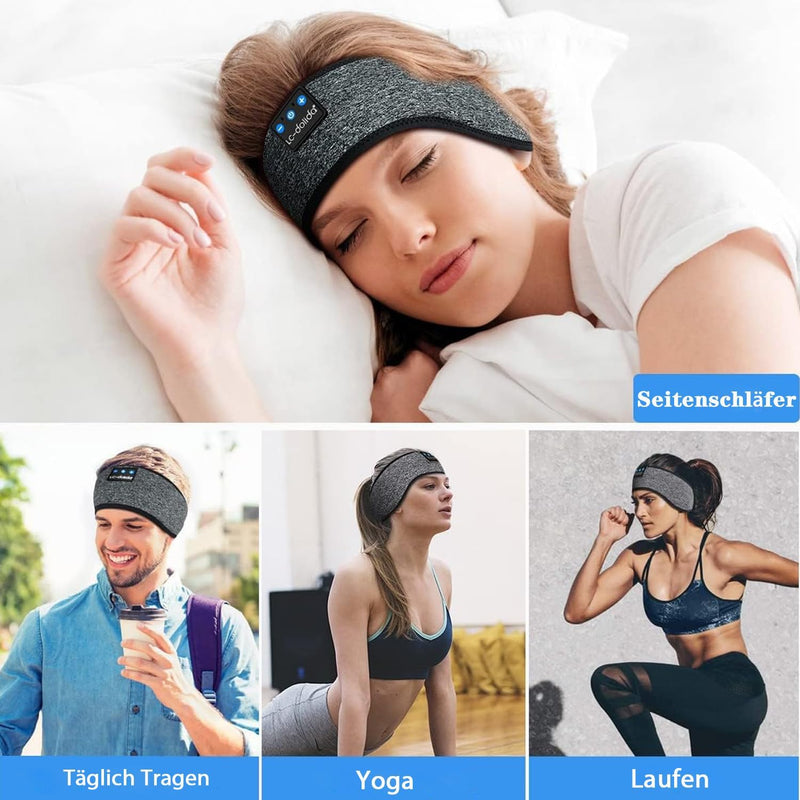 LC-dolida Schlafkopfhörer Bluetooth 5.4, Schlaf Stirnband Kopfhörer Headband Schlafmaske, Sportskopf