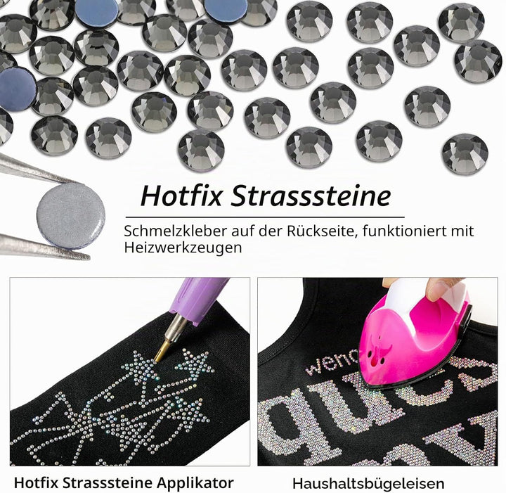 Beadsland 288 Stück Hotfix Strasssteine, Hitzefix Strasssteine zum Basteln, Hotfix Kristallrunde Ede