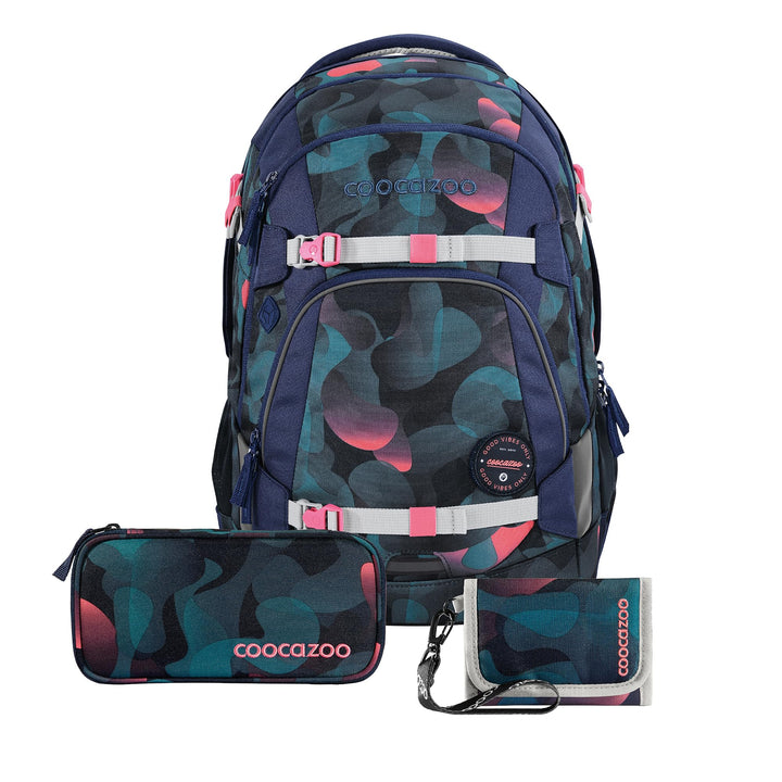 Coocazoo Schulrucksack-Set MATE „Cloudy Peach“ 3-teilig, blau/lila/pink, ergonomischer 30L Tornister