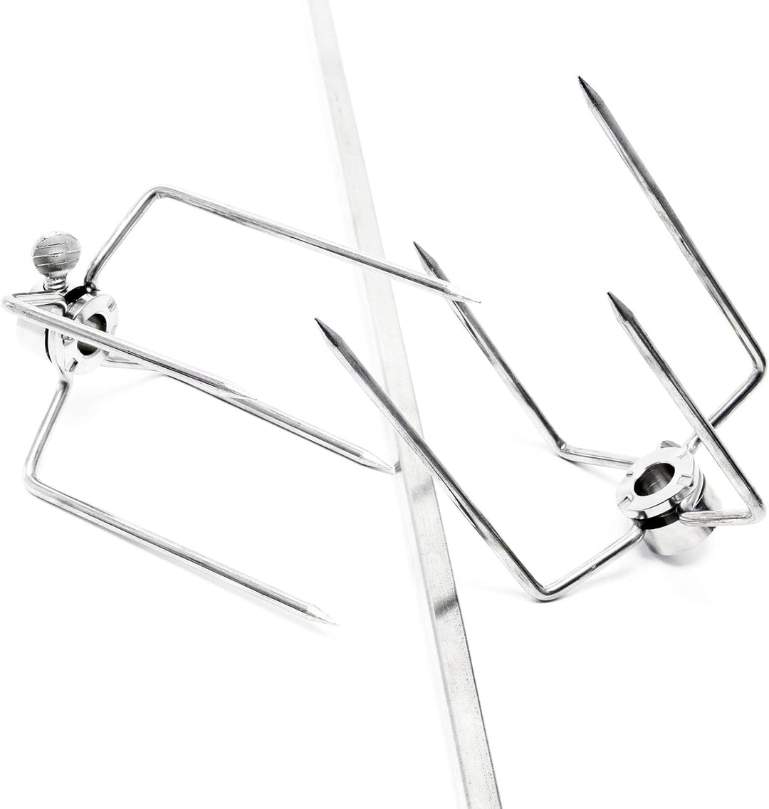Wiltec BBQ Grillspiess 70cm 230V aus Edelstahl, inkl. 2 Fleischklammern, Drehspiess Rôtisserie 70 cm