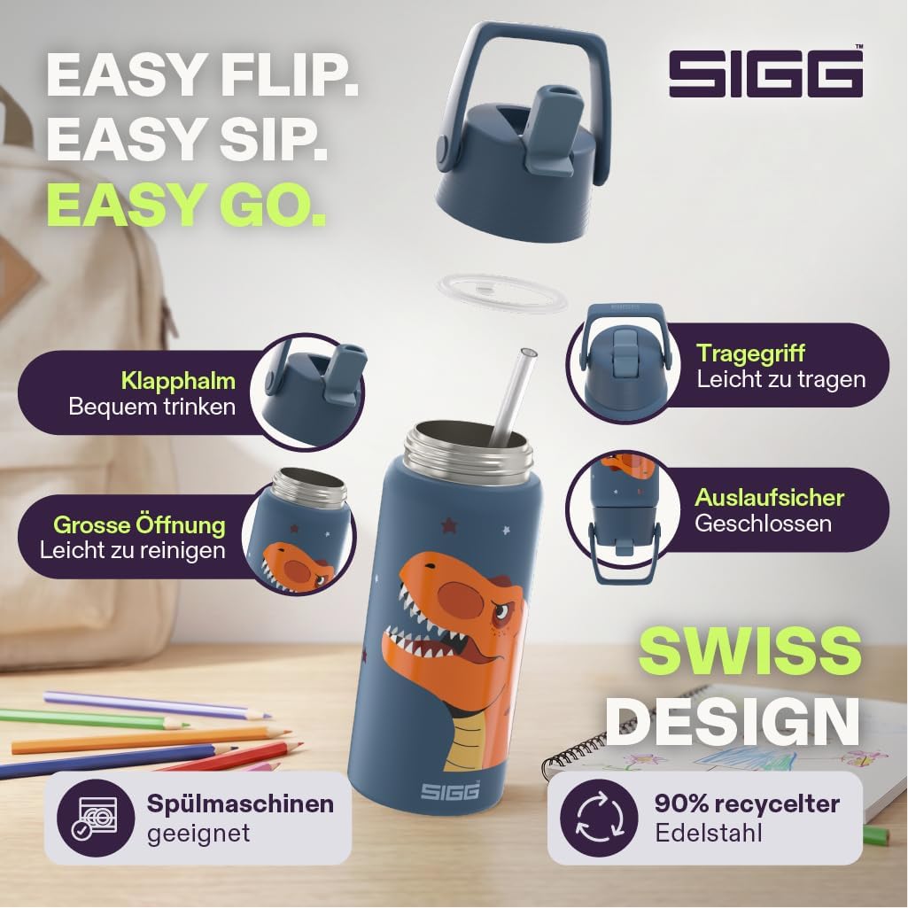 SIGG - Isolierte Trinkflasche Kinder - Shield Therm FLIP T-Rex - Auslaufsicher - Spülmaschinenfest -