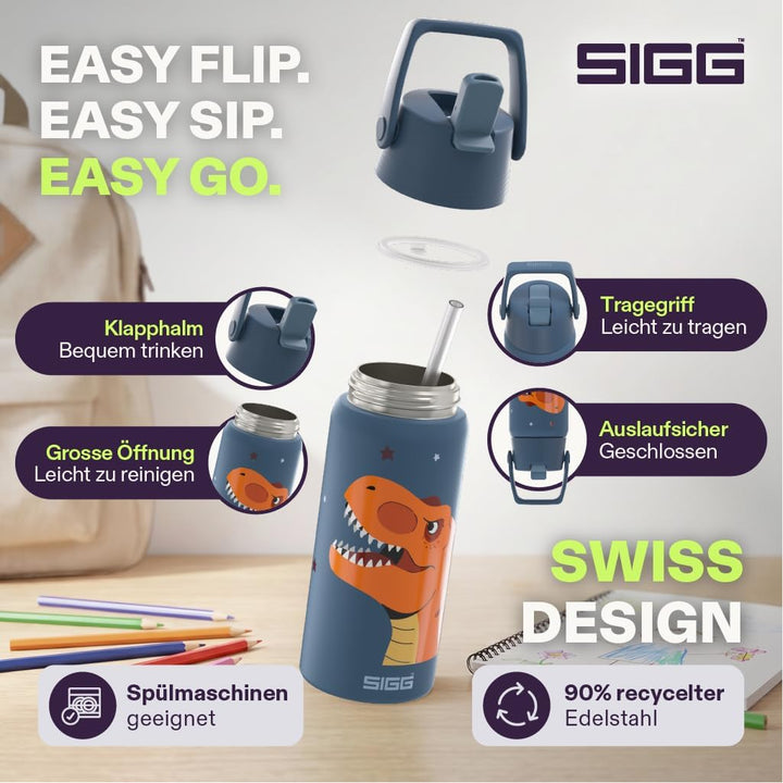 SIGG - Isolierte Trinkflasche Kinder - Shield Therm FLIP T-Rex - Auslaufsicher - Spülmaschinenfest -