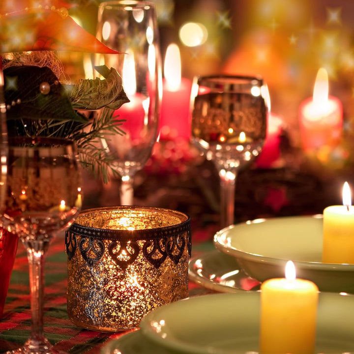 Jinfa 4er-Set orientalischer Teelichthalter aus Glas Windlichter Kerzengläser Teelichtgläser Geschen