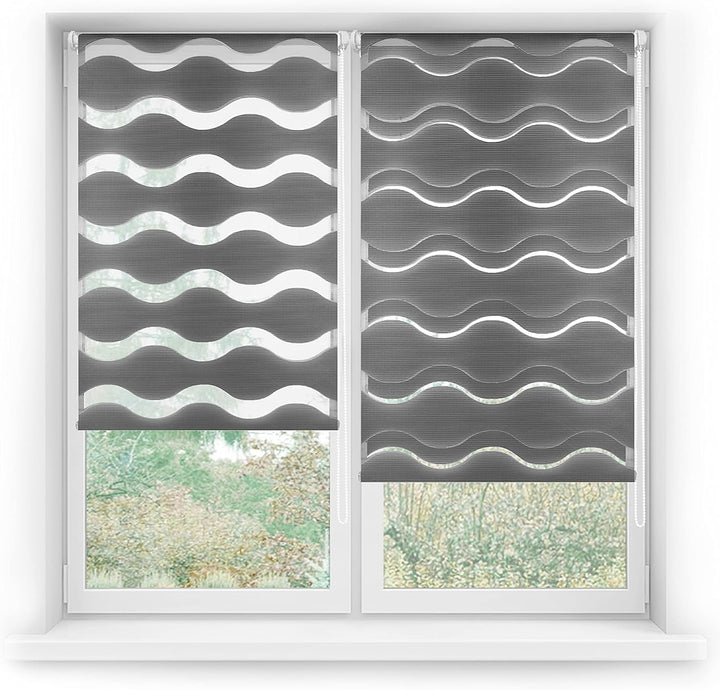 Blindecor - Luna doppelrollo klemmfix ohne bohren, Polyester, Anthrazit - 82 x 150 cm Anthrazit B82