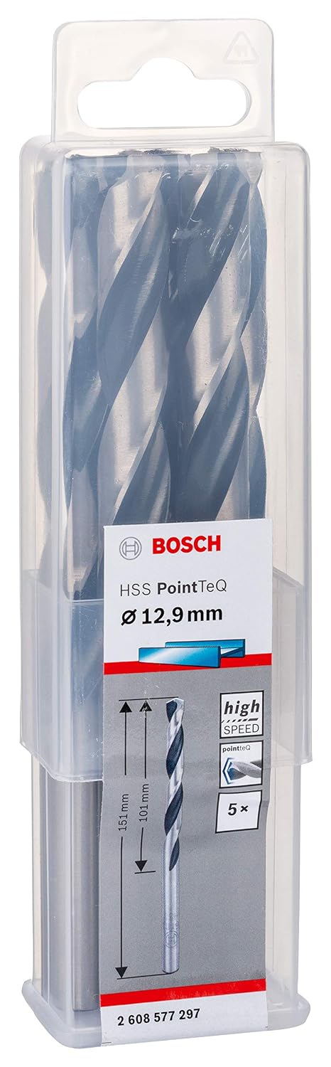 Bosch Professional 5 Stück HSS Spiralbohrer PointTeQ (für Metall, 12,9 x 101 x 151 mm, Zubehör Bohrs
