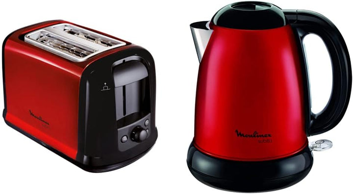 Moulinex Subito BY540510 Red Kettle / Edelstahl & LT261D Toaster Subito, rot metallic,Rot, Schwarz B