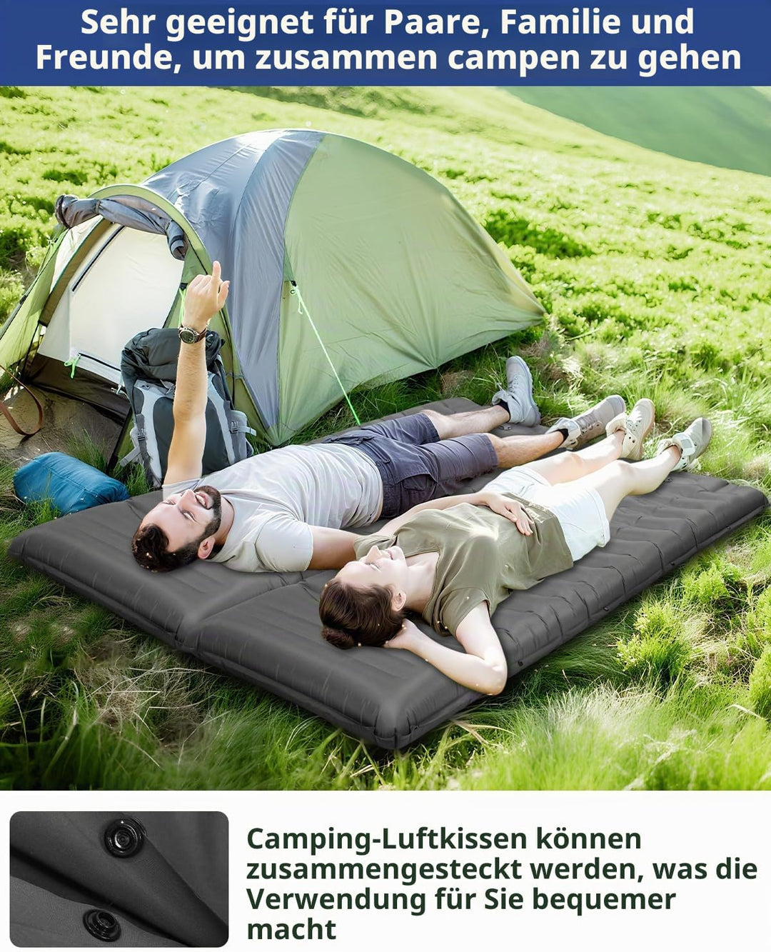 Isomatte Camping,Iuftmatratze Camping,Aufblasbare Schlafunterlage mit Fusspumpe,13CM dick, Spliceabl