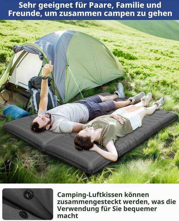 Isomatte Camping,Iuftmatratze Camping,Aufblasbare Schlafunterlage mit Fusspumpe,13CM dick, Spliceabl