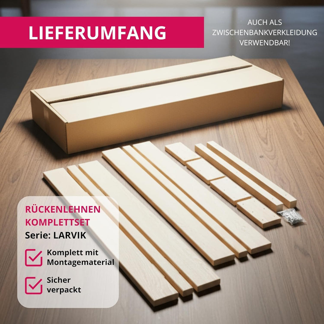 Suleno Sauna Rückenlehnen Set LARVIK, Naturbelassenes Hemlock-Holz, 85 x 21,9 cm, Ast-, harz- & spli