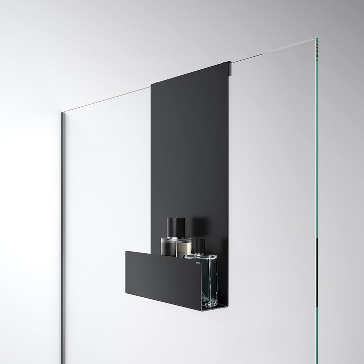 KEUCO Duschablage aus Aluminium, schwarz, mit abnehmbarem Korb, Handtuchhaken und Ablaufschlitzen, 3