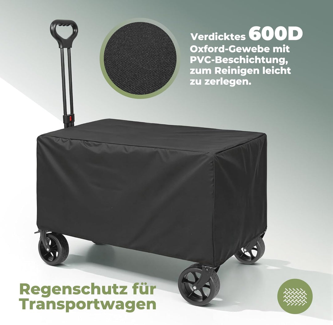Bollerwagen Faltbar 120L Strandwagen Klappbar mit Heckklappe Regenschutz, Bremsen, Reflektorstreifen