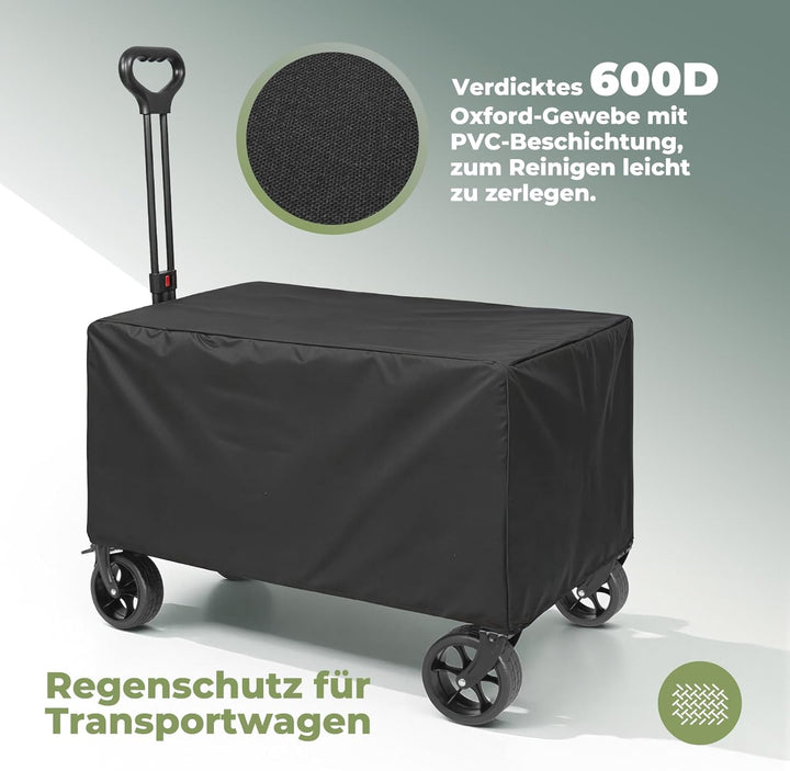 Bollerwagen Faltbar 120L Strandwagen Klappbar mit Heckklappe Regenschutz, Bremsen, Reflektorstreifen