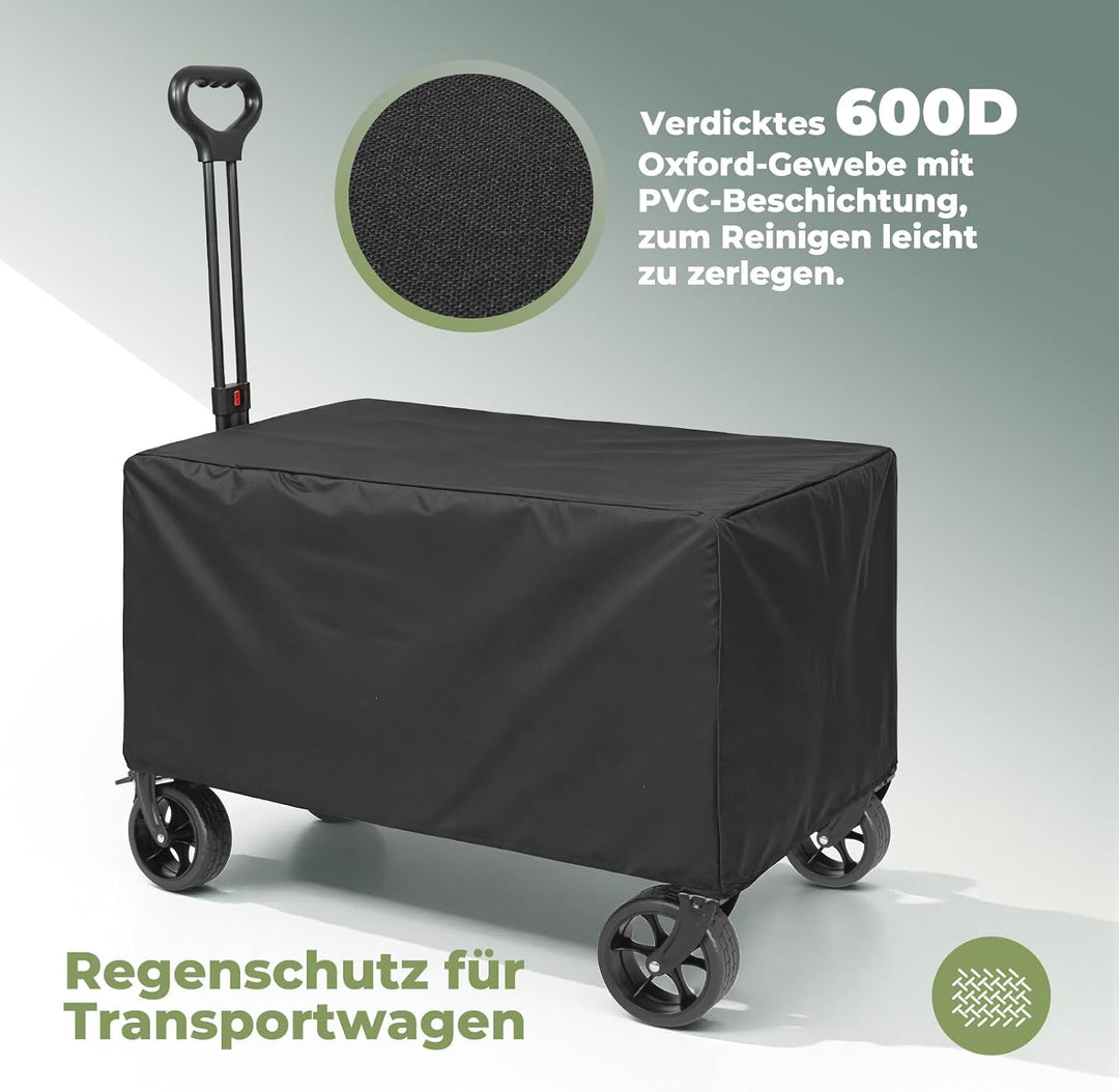 Bollerwagen Faltbar 120L+, Bis 150kg mit Heckklappe, Regenschutz, Bremsen | Reflektorstreifen, Stran
