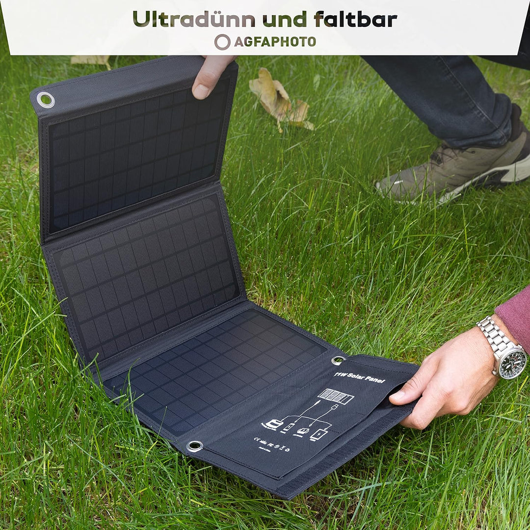 AGFAPHOTO Solarpanel SP21 | Outdoor Solarladegerät | Faltbar für Outdoor-Aktivitäten | Stromversorgu