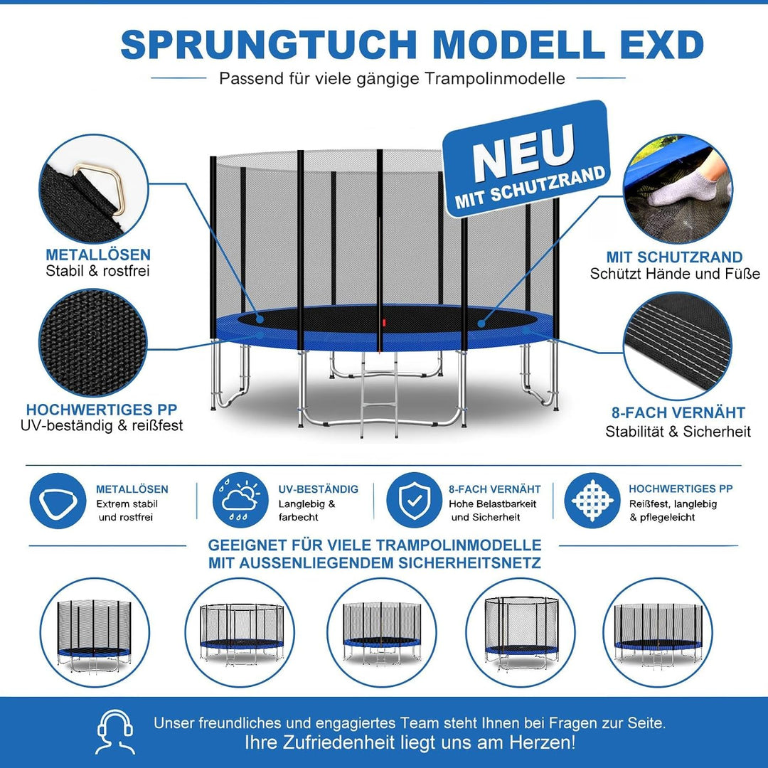 Baunsal® Trampolin Sprungtuch Ø 183 185 244 250 275 277 300 305 366 370 335 337 396 400 427 430 457