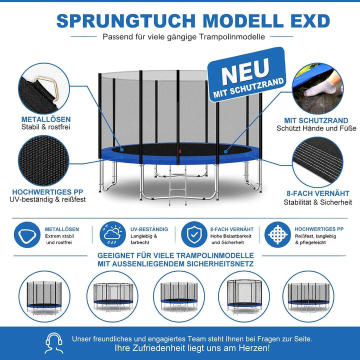 Trampolin Sprungtuch Ø 183 185 244 250 275 277 300 305 366 370 335 337 396 400 427 430 457 460 487 4