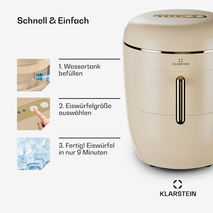 Klarstein Eiswürfelmaschine für Zuhause Camping Gastro, Schnelle Mini-Eiswürfelmaschine Klein, Profi