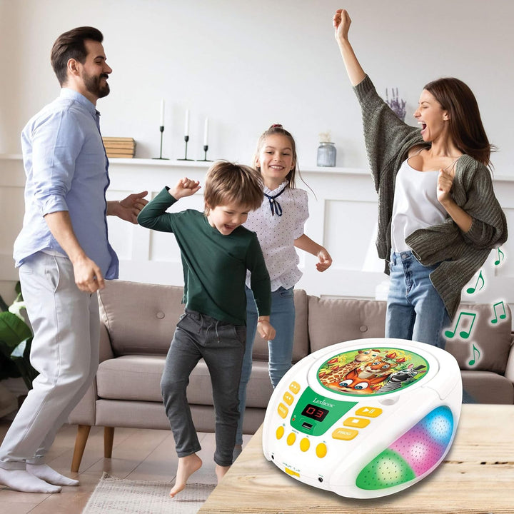 Lexibook RCD109ANX Dschungeltieren-Bluetooth-CD-Player für Kinder-Tragbar, Lichteffekte, Mikrofonbuc