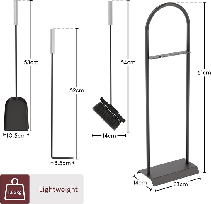 Fire Vida Arc Kaminbesteck-Set, Metall, chromfarben/Scharz, 4-teilig