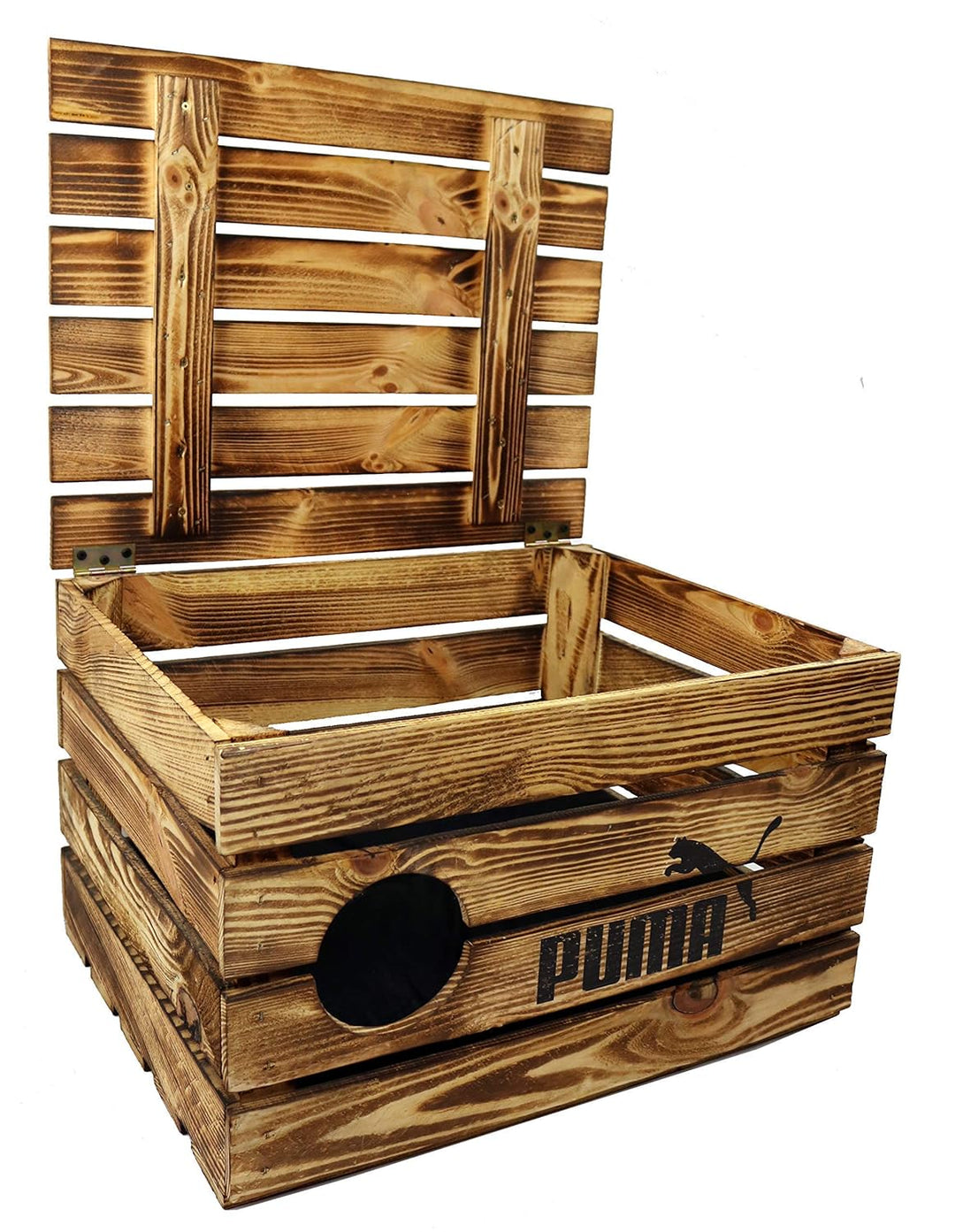 Rustikale Katzentruhe aus Holz Katzenhöhle in Obstkisten Design Katzenkorb mit Deckel für Katzen Kat