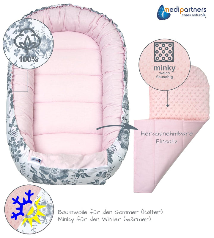 Medi Partners Babynest Nestchen Baby Set für Neugeborene - 100x60x15 Kuschelnest 5 teilig tragbar Ne