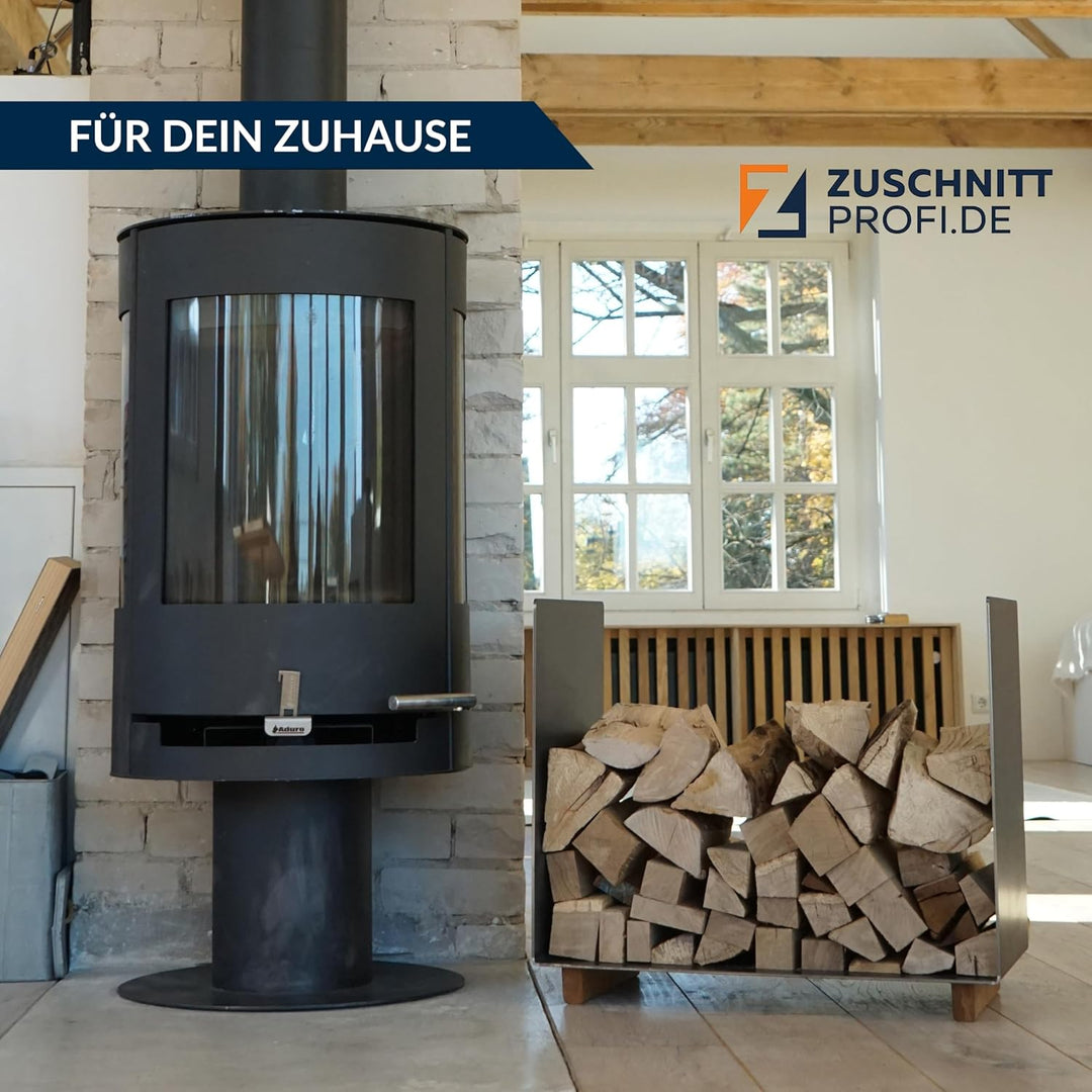 Design Kaminholz Aufbewahrung aus Schwarzstahl (60 x 34 x 47 cm) – handgefertigter Kaminholzkorb mit