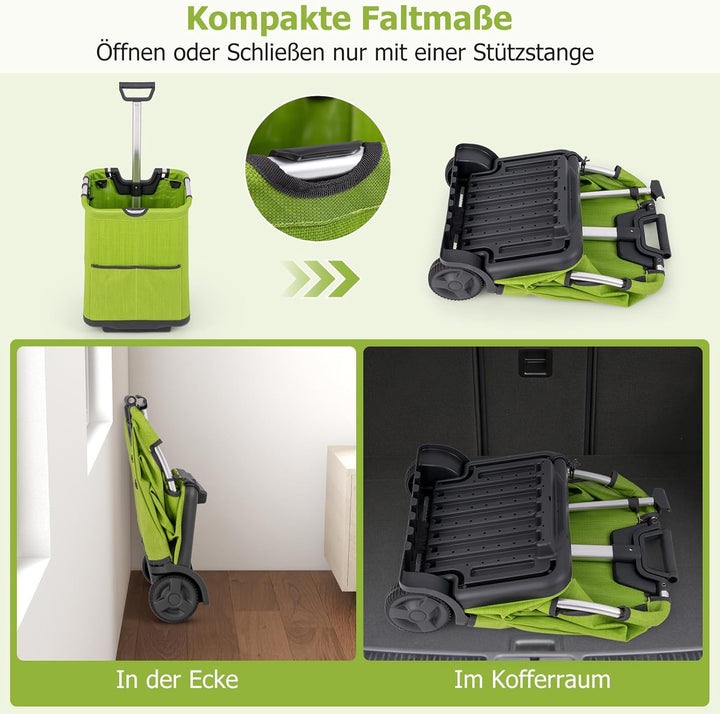 COSTWAY Einkaufstrolley klappbar, 50 Liter, Einkaufswagen mit 3 Taschen & verstellbarem Griff, Einka
