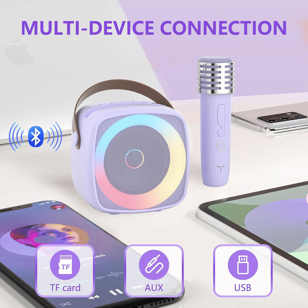 Karaoke Maschine 2 Mikrofone für Jungen Mädchen, tragbare Bluetooth-Lautsprecher mit dynamischen Lic