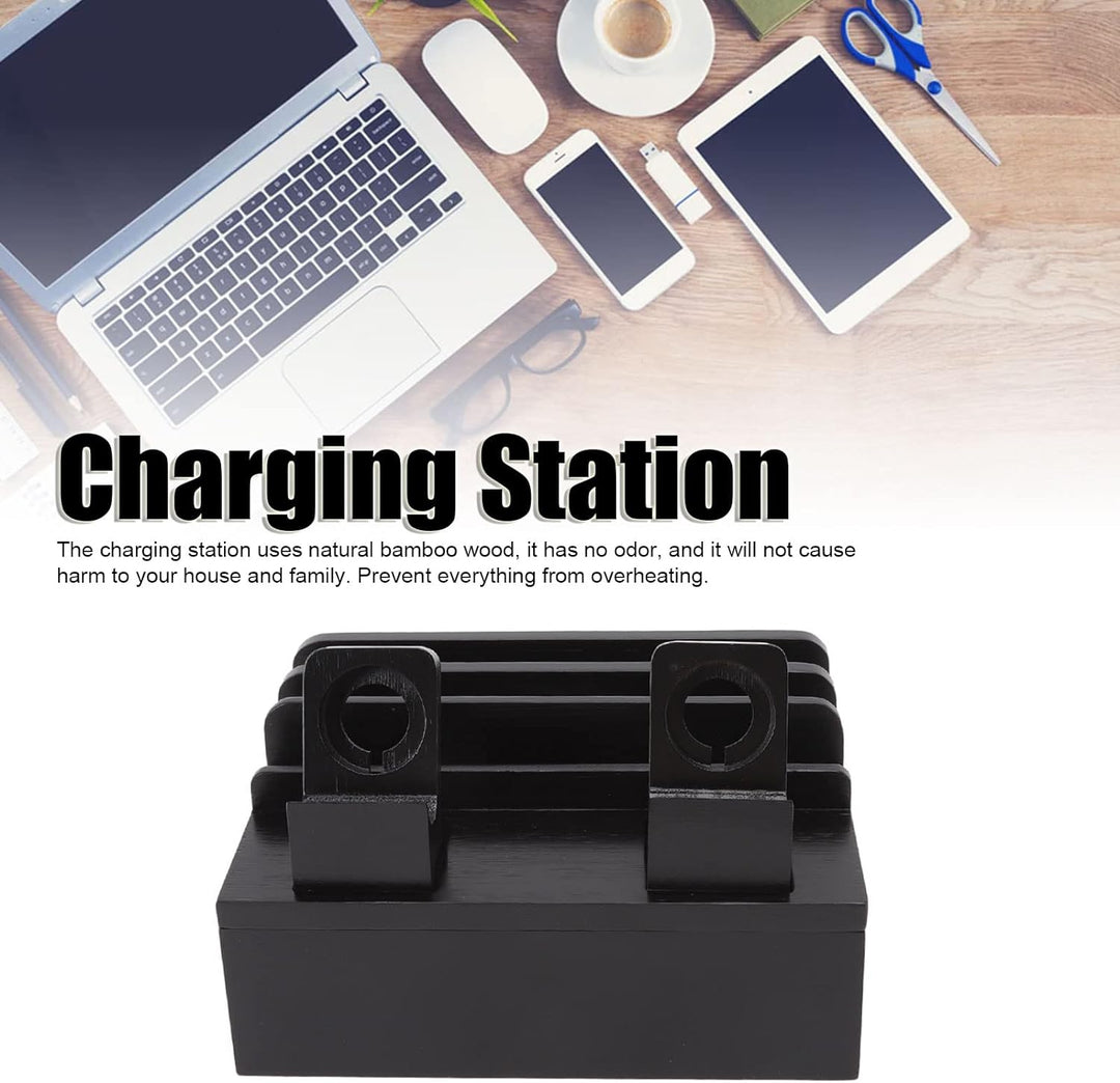 TOPINCN Ladestation 5-Port Ladegerät, Bambus Ladestation Multifunktions Ladestation für Telefone Tab