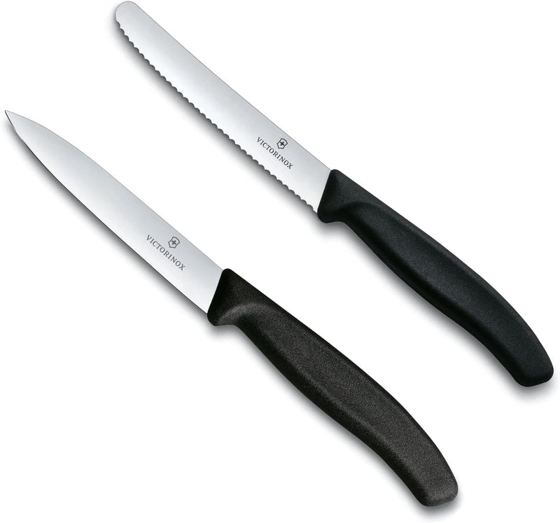 Victorinox - 2-tlg. Starter Gemüsemesser Set 10cm - gerader und Wellenschliff - Swiss Classic - schw