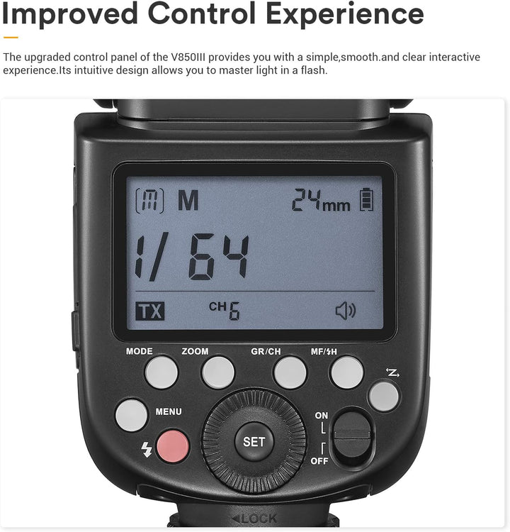 Godox V850III Kamerablitz Speedlite 76Ws, 2600mAh Lithiumbatterie, 1,5s Wiederaufladezeit, 2,4G X Wi