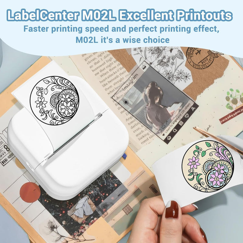 LabelCenter Sticker Drucker Mini Drucker für Smartphone Mini Sticker Drucker M02L,Sticker Drucker Mi