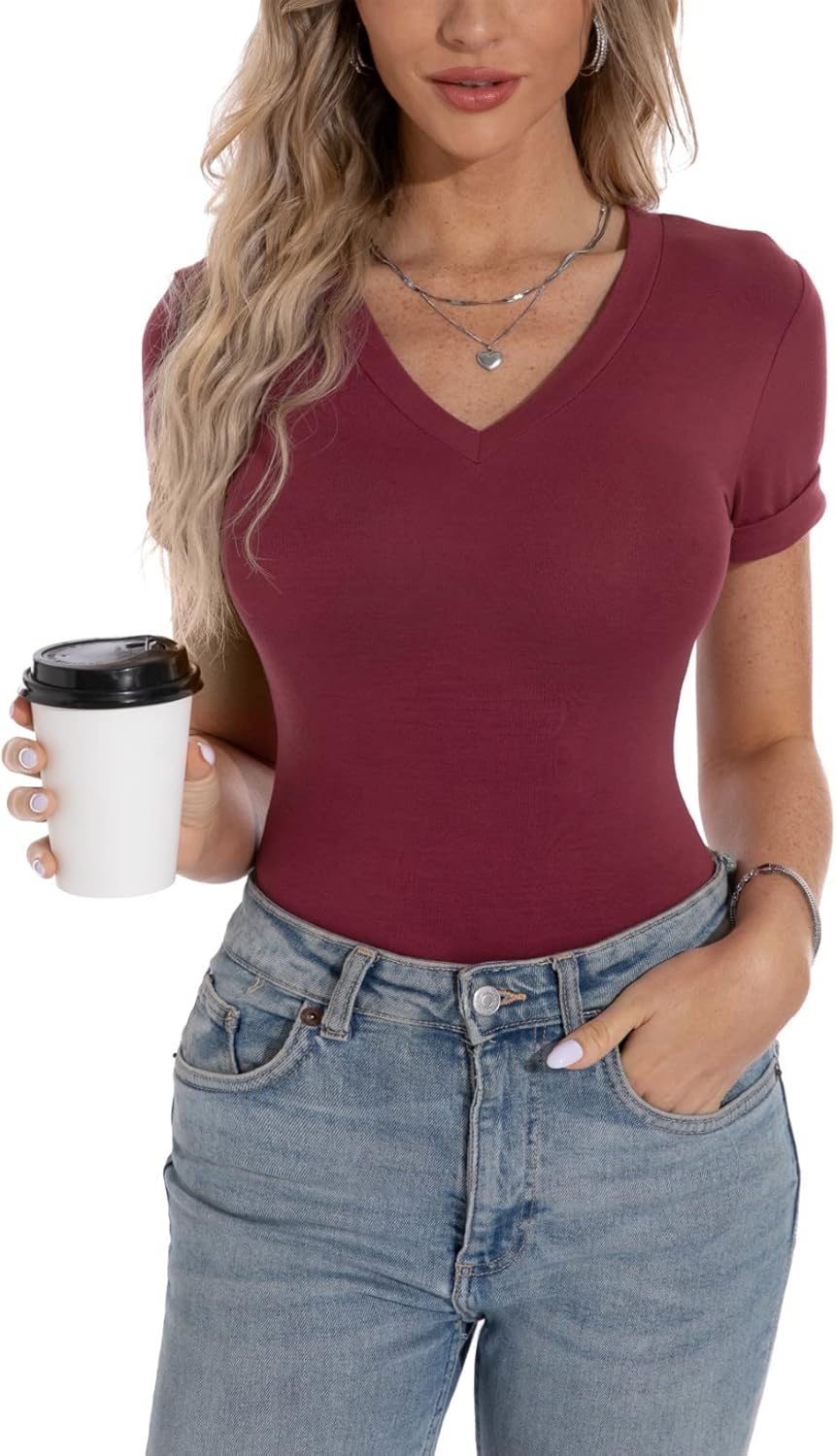 PrinStory Body Für Damen Kurze Ärmel V-Ausschnitt Bodies Mit Druckknopf Sexy Modische Tank Tops, Wei