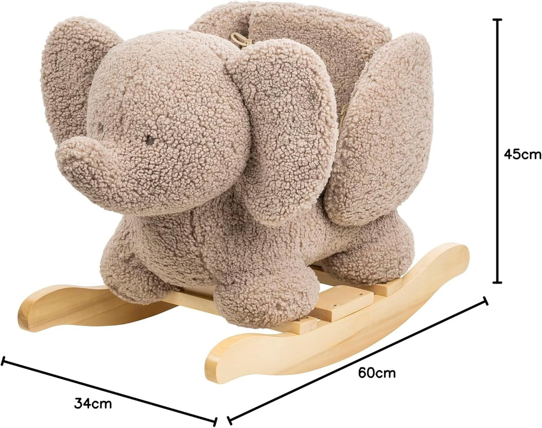 Nattou Schaukeltier aus weichem Teddy-Stoff, Schaukeltier Elefant, Inkl. Sicherheitsgurt, Fröhliches