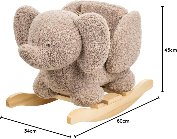 Nattou Schaukeltier aus weichem Teddy-Stoff, Schaukeltier Elefant, Inkl. Sicherheitsgurt, Fröhliches