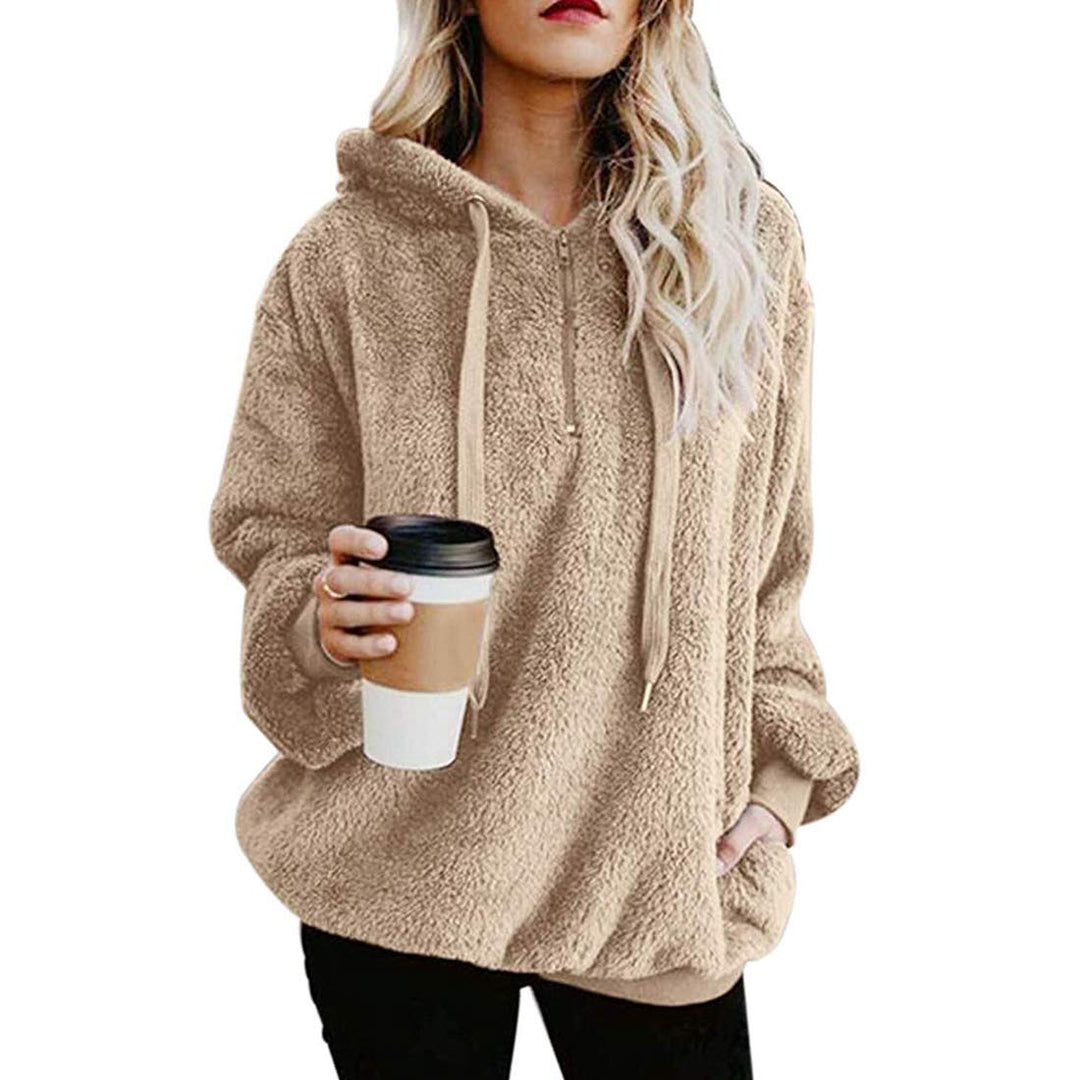 Durio Hoodie Damen Fleece Kapuzenpulli Teddy Fleece Pullover Oversize Sweaterpullover Winter Warm Kh