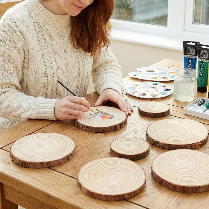 120 Stück Holzscheiben Klein Set, 3-4/4-5/5-6cm Durchmesser Runde Baumscheiben zum Basteln Holz Log