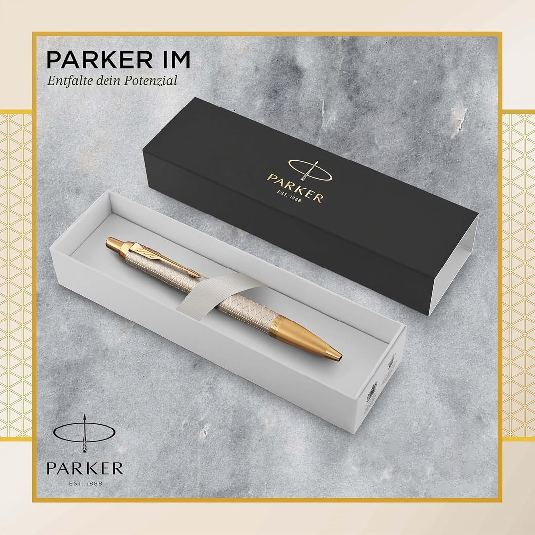 Parker IM Kugelschreiber | Premium Warm Silver | Mittlere Spitze | Blau | Geschenkbox Kugelschreiber