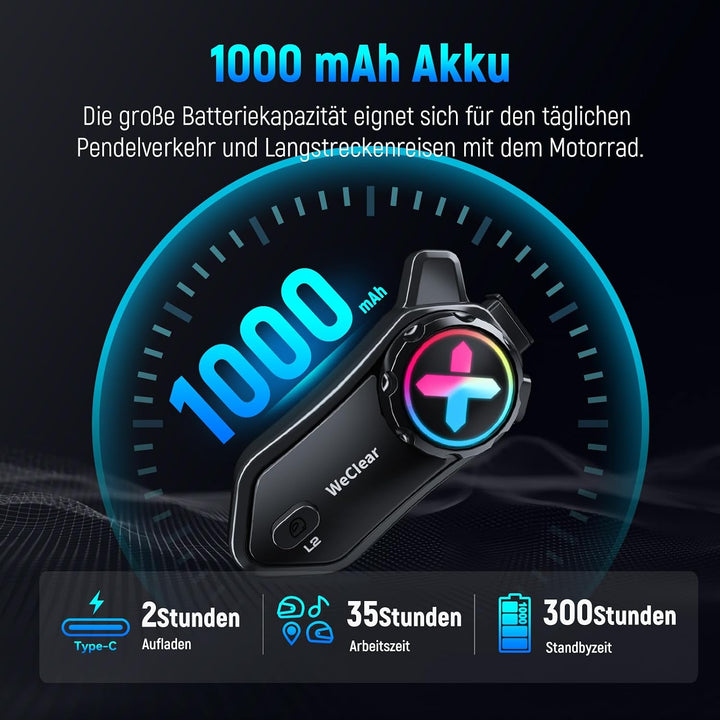 L2 Intercom Motorrad, 2-Wege-Kommunikationssytem mit Audio Multitasking | Helm Headset, Gleichzeitig