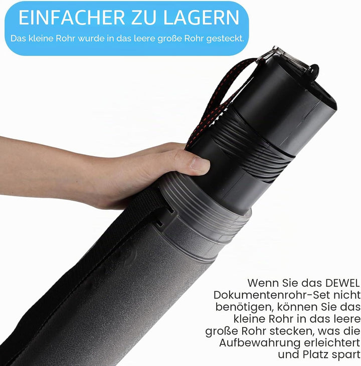 DEWEL 2 Stück Posterrolle A0, Teleskoprohr 56,5-87,5cm und 50-87,5cm, Länge und Tragegurt verstellba