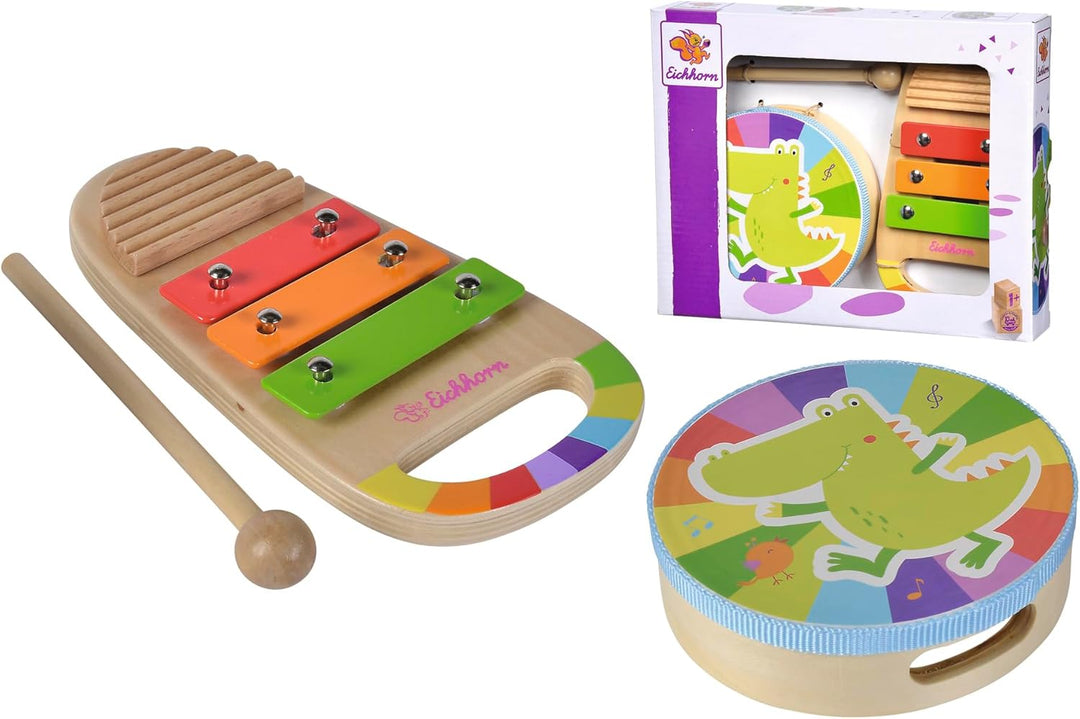 Eichhorn - Musik Set mit Handtrommel und Xylophon inkl. Ratsche, 3 teilig, aus Birken- und Sperrholz