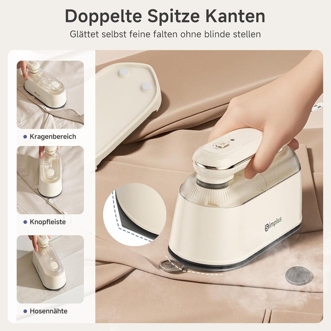 SIMPLUS Dampfglätter 1000W, Reise-Dampfbügeleisen mit 180° drehbarem Griff, 30s schnelles Aufheizen,
