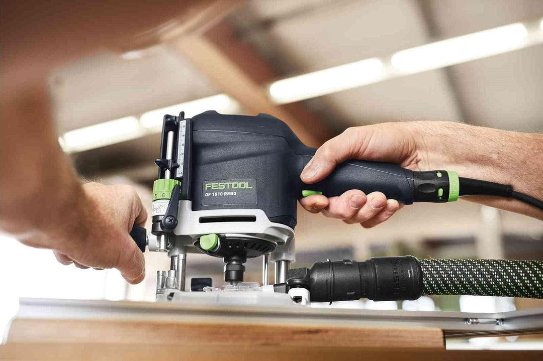 Festool Oberfräse OF 1010 REBQ-Set+Box (mit Spannzange, Seitenanschlag, Führungsschienen-Adapter, Sp
