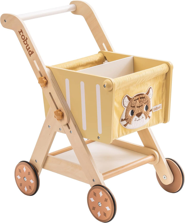 ROBUD Einkaufswagen aus Holz für Mädchen und Jungen, Baby Push Walker, höhenverstellbarer hölzerner